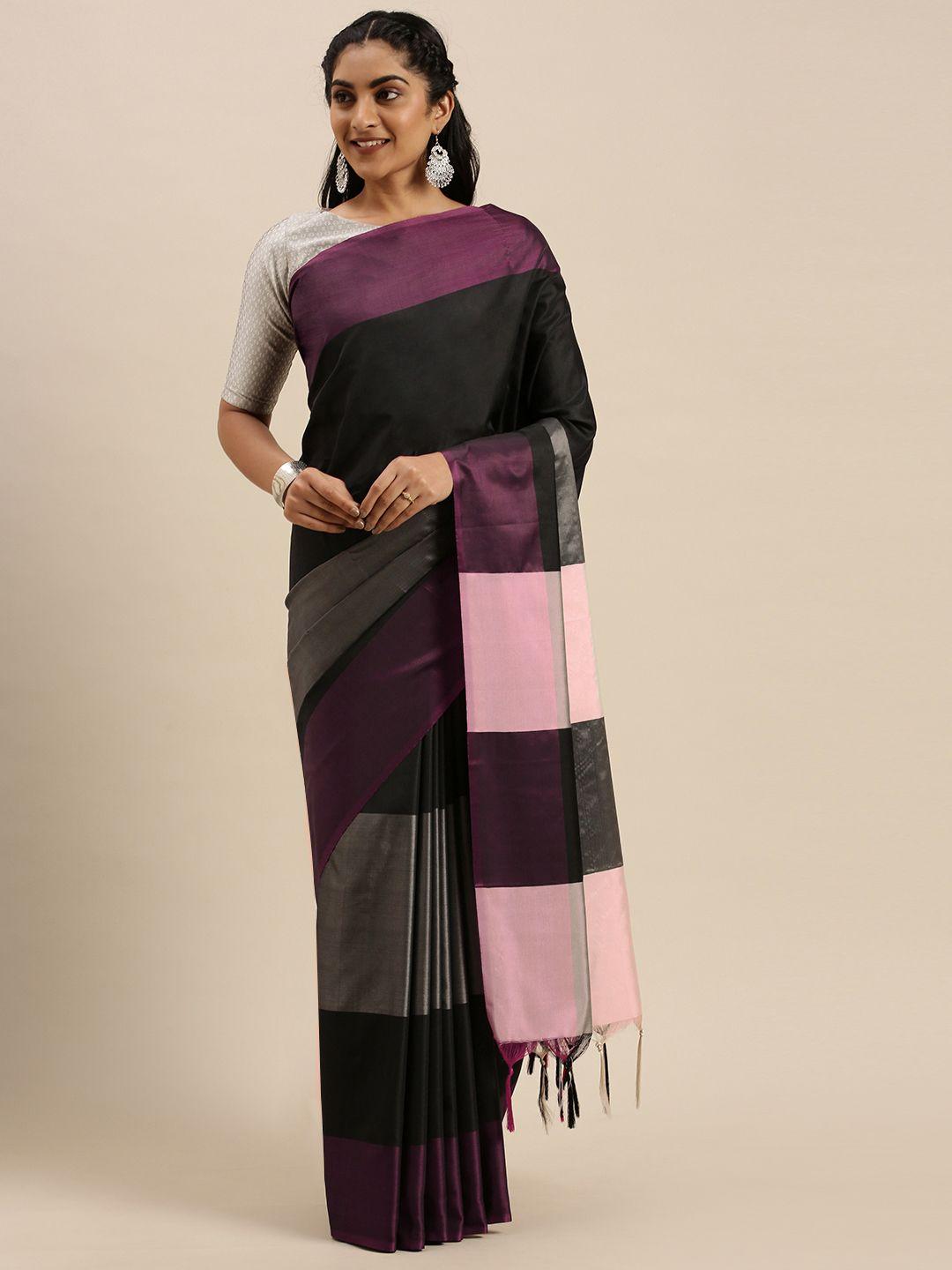 mitera black & grey colourblocked saree