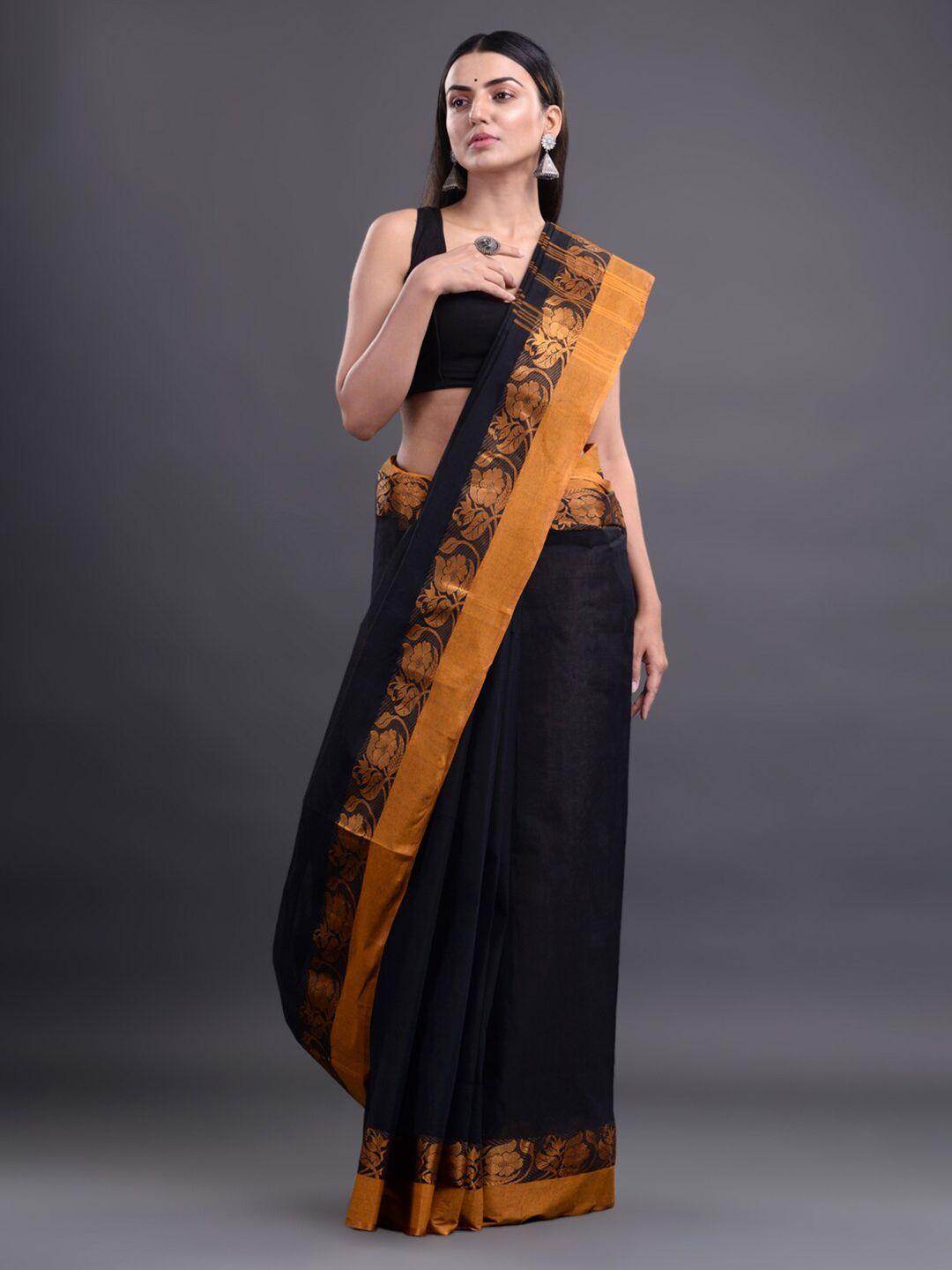 mitera black & mustard pure cotton taant saree