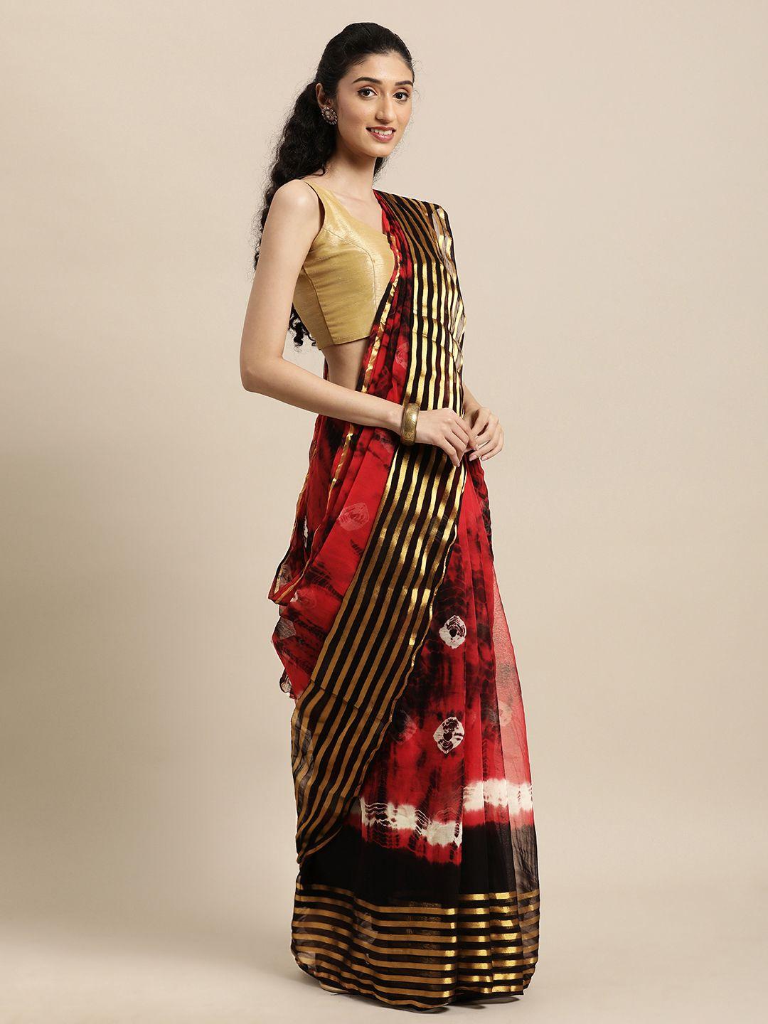 mitera black & red bandhani art silk handcrafted saree