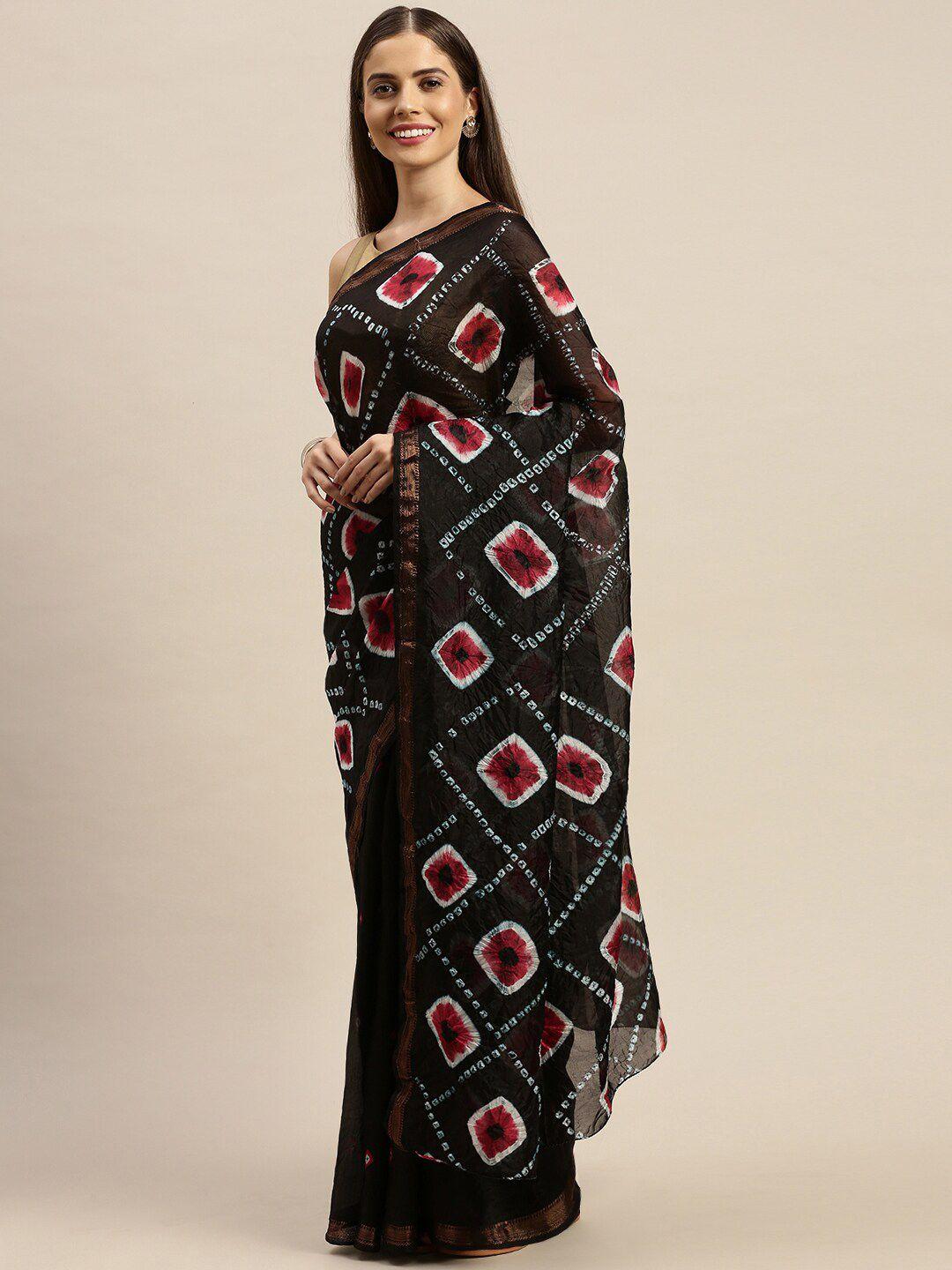 mitera black & red bandhani zari art silk bandhani saree