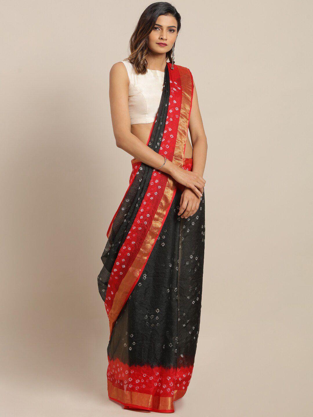 mitera black & red bandhani zari silk cotton bandhani saree