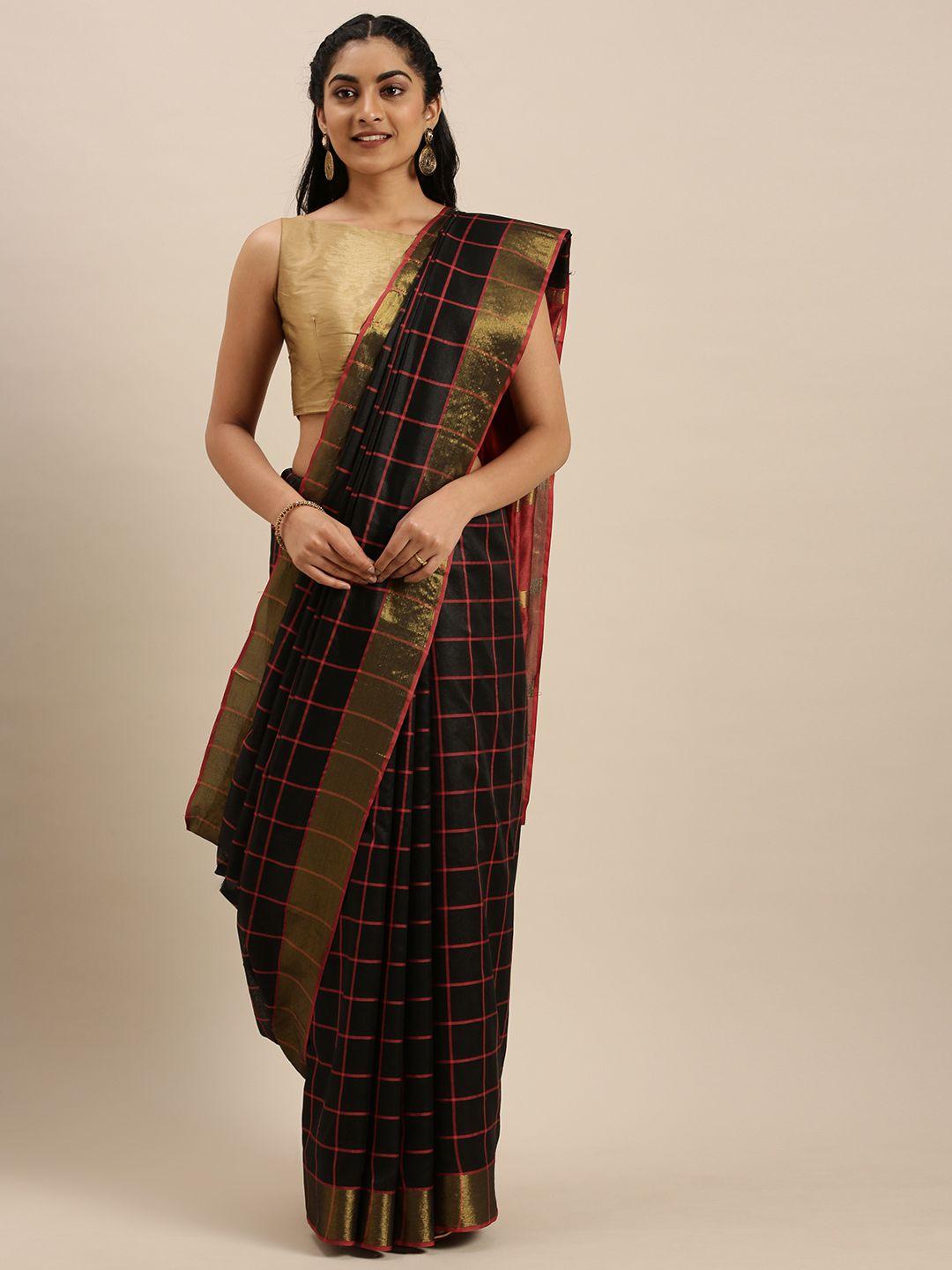 mitera black & red checked saree