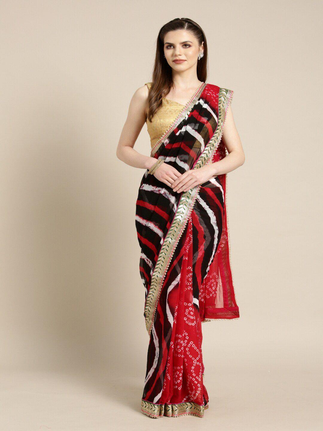 mitera black & red dyed chiffon saree