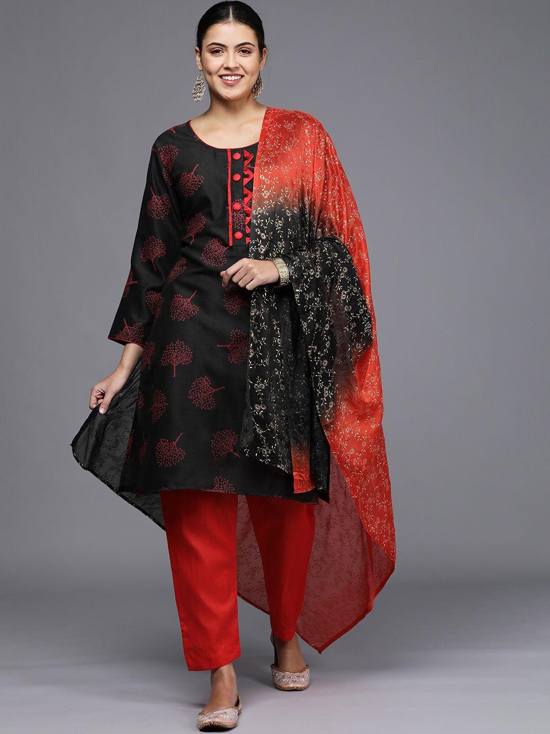 mitera black & red printed unstitched dress material