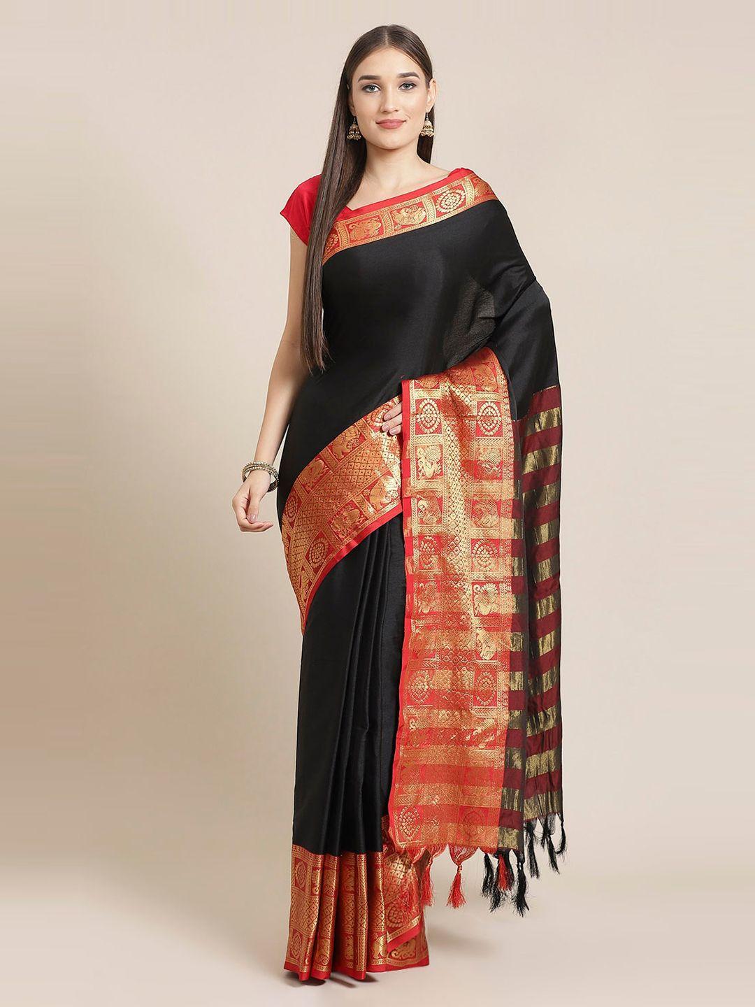 mitera black & red pure silk solid banarasi saree