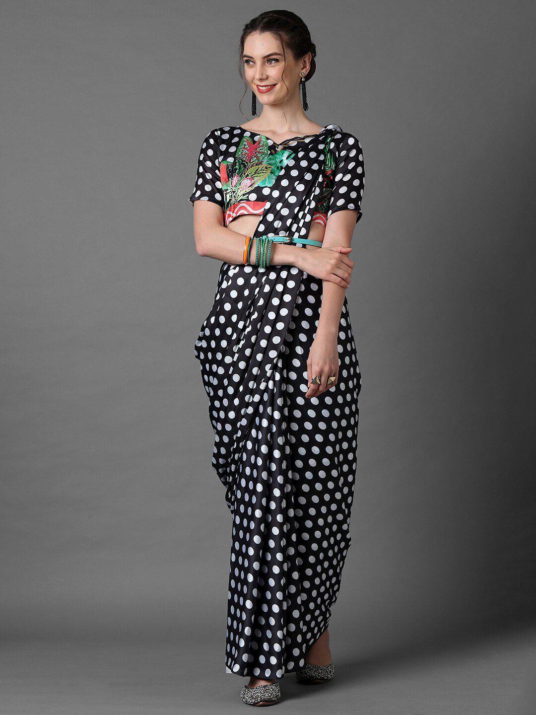 mitera black & white polka dot printed ready to wear saree