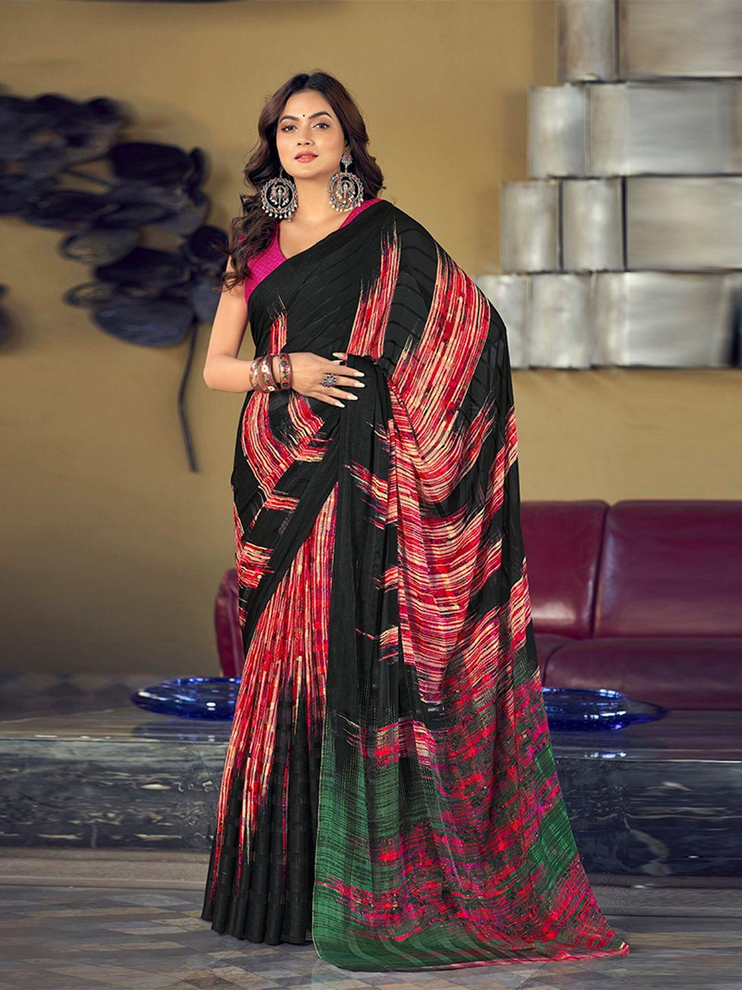 mitera black abstract printed satin saree