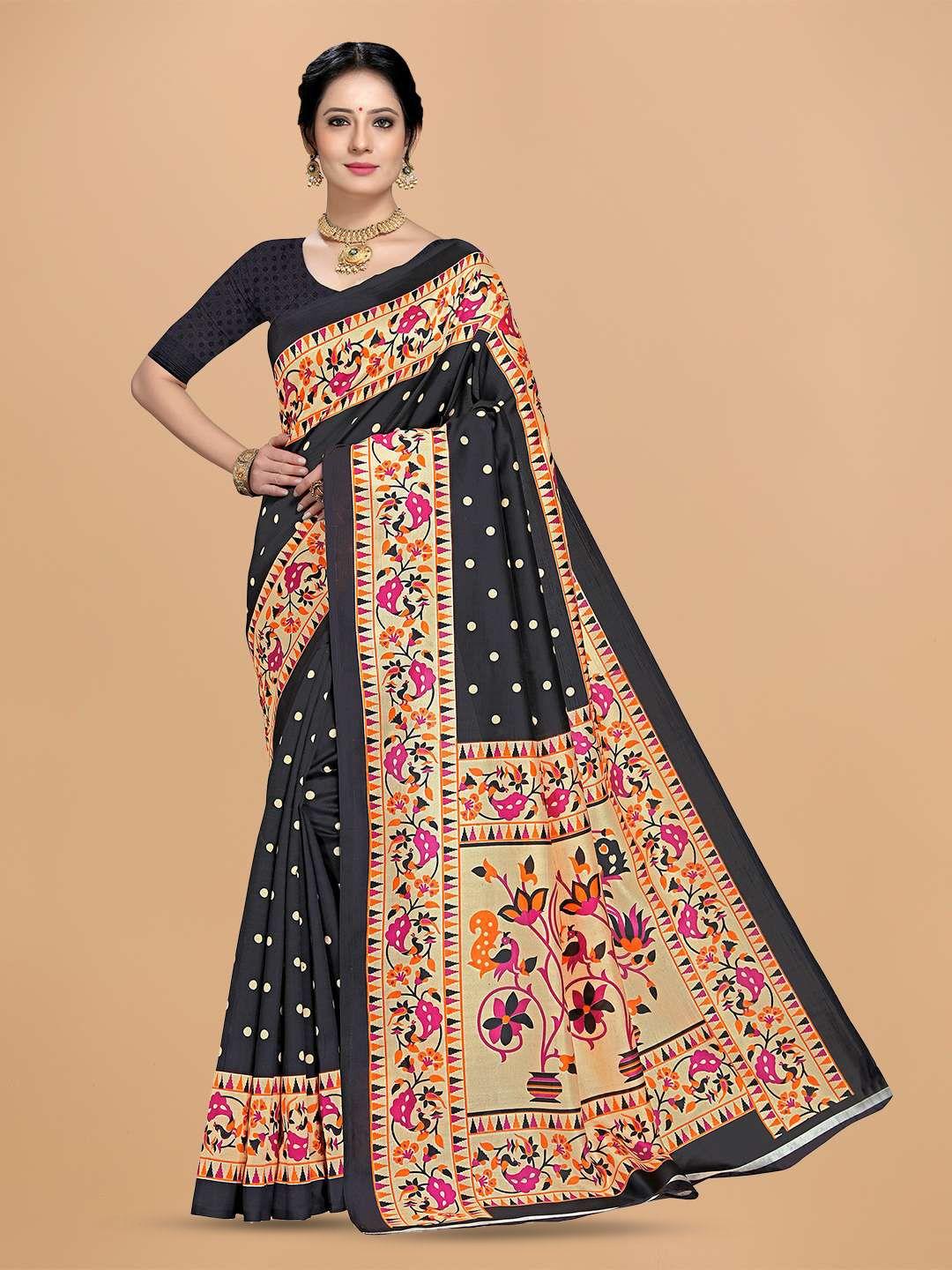 mitera black art silk designer saree