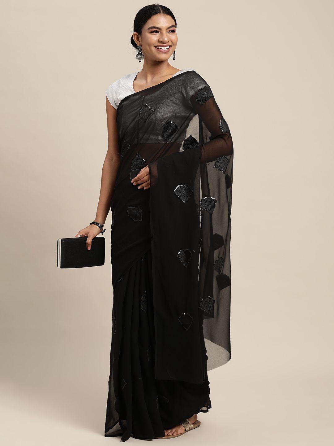 mitera black embellished sequinned saree