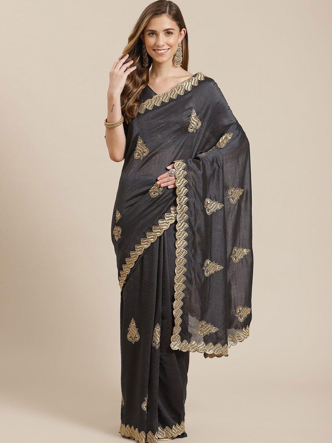 mitera black ethnic motifs zari embroidered silk saree