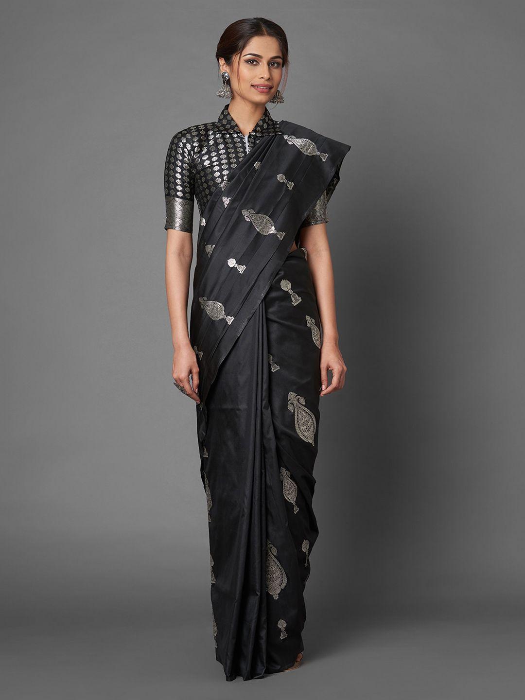 mitera black ethnic motifs zari silk blend banarasi saree