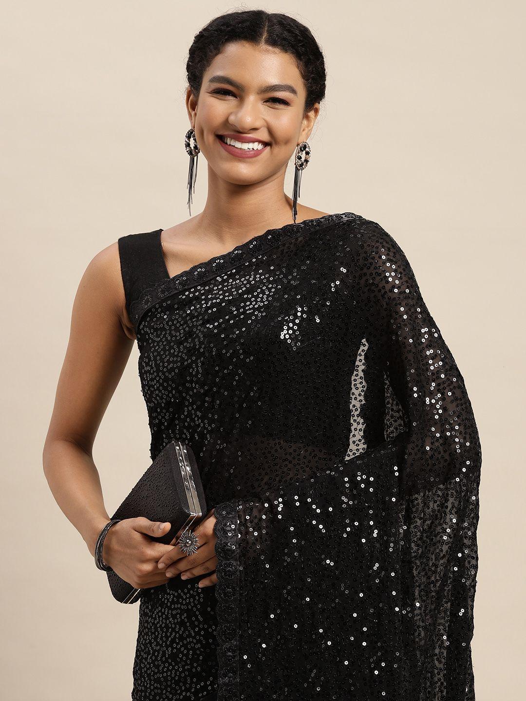 mitera black sequinned saree