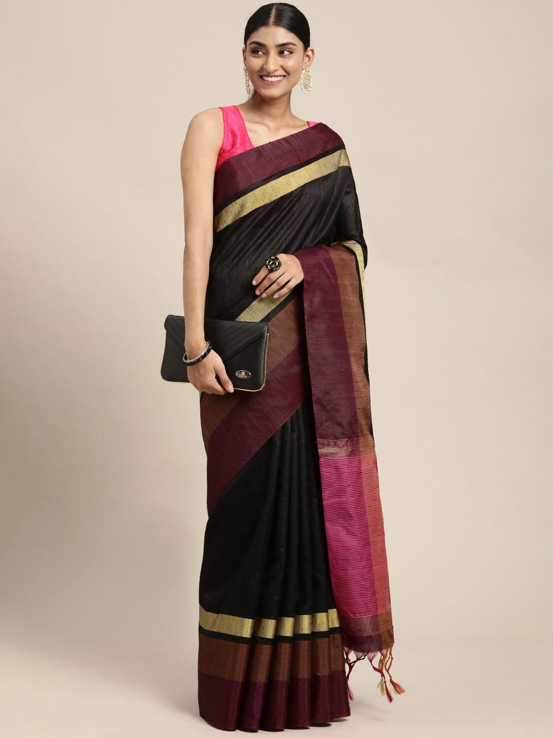 mitera black silk blend saree with contrast pallu