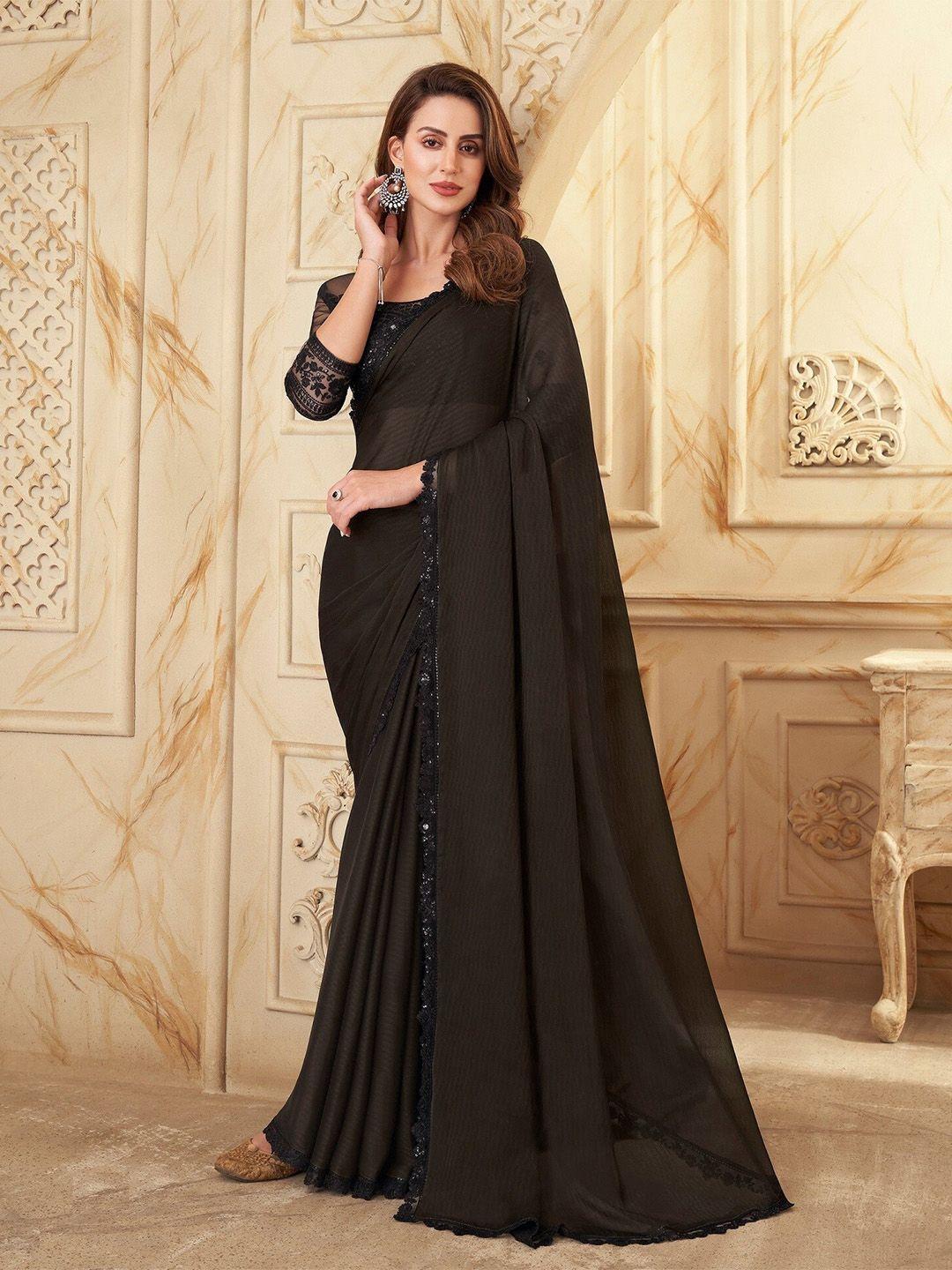 mitera black striped sequinned saree