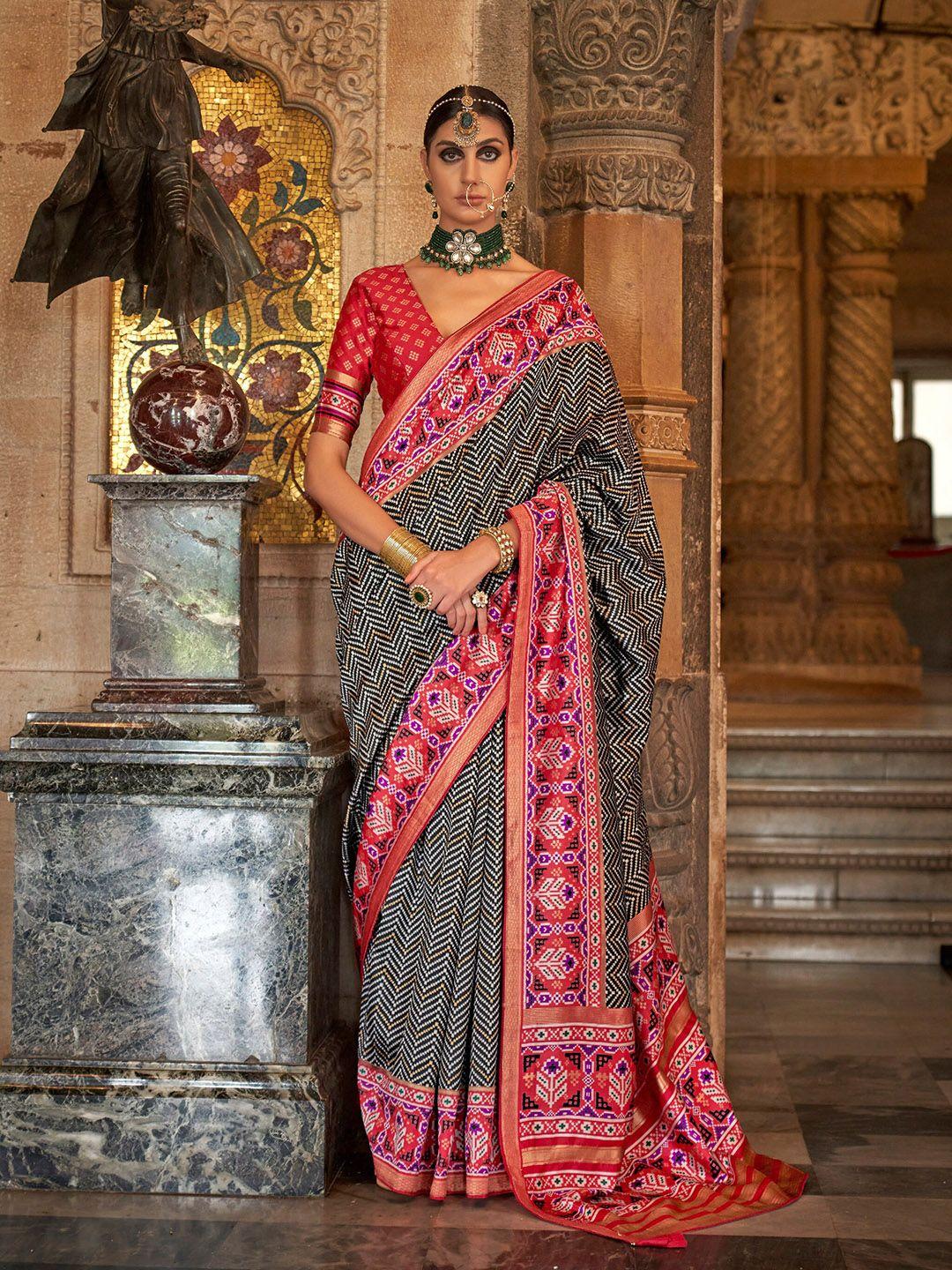 mitera black striped zari silk blend handloom saree