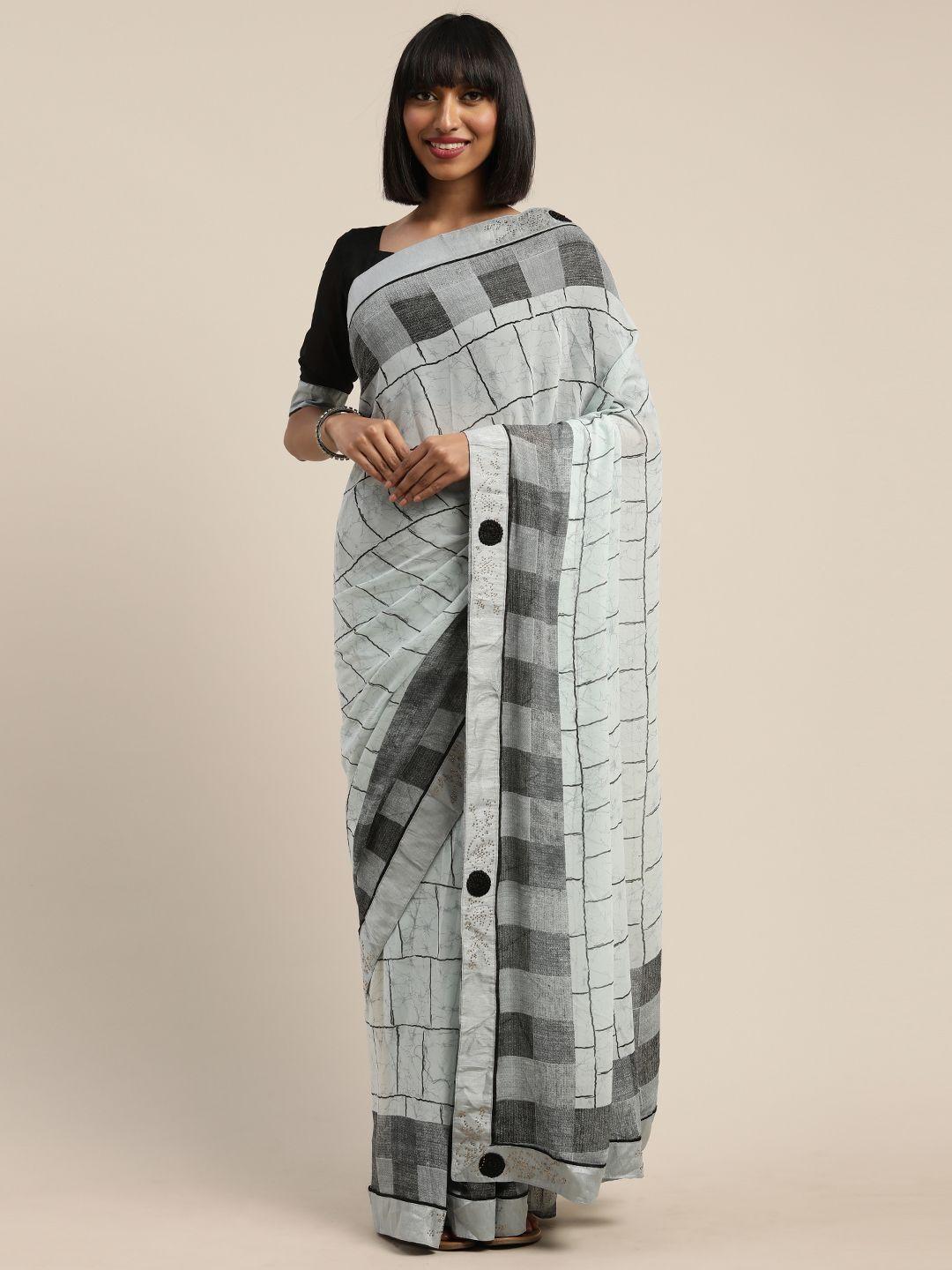 mitera blue & black cotton blend printed dharmavaram saree