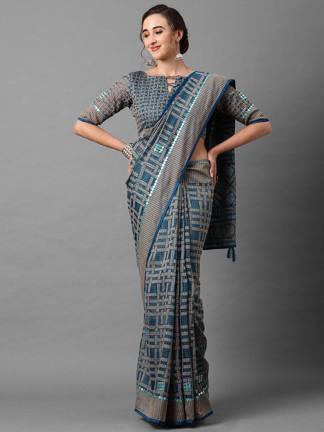 mitera blue & grey gotta patti brasso saree