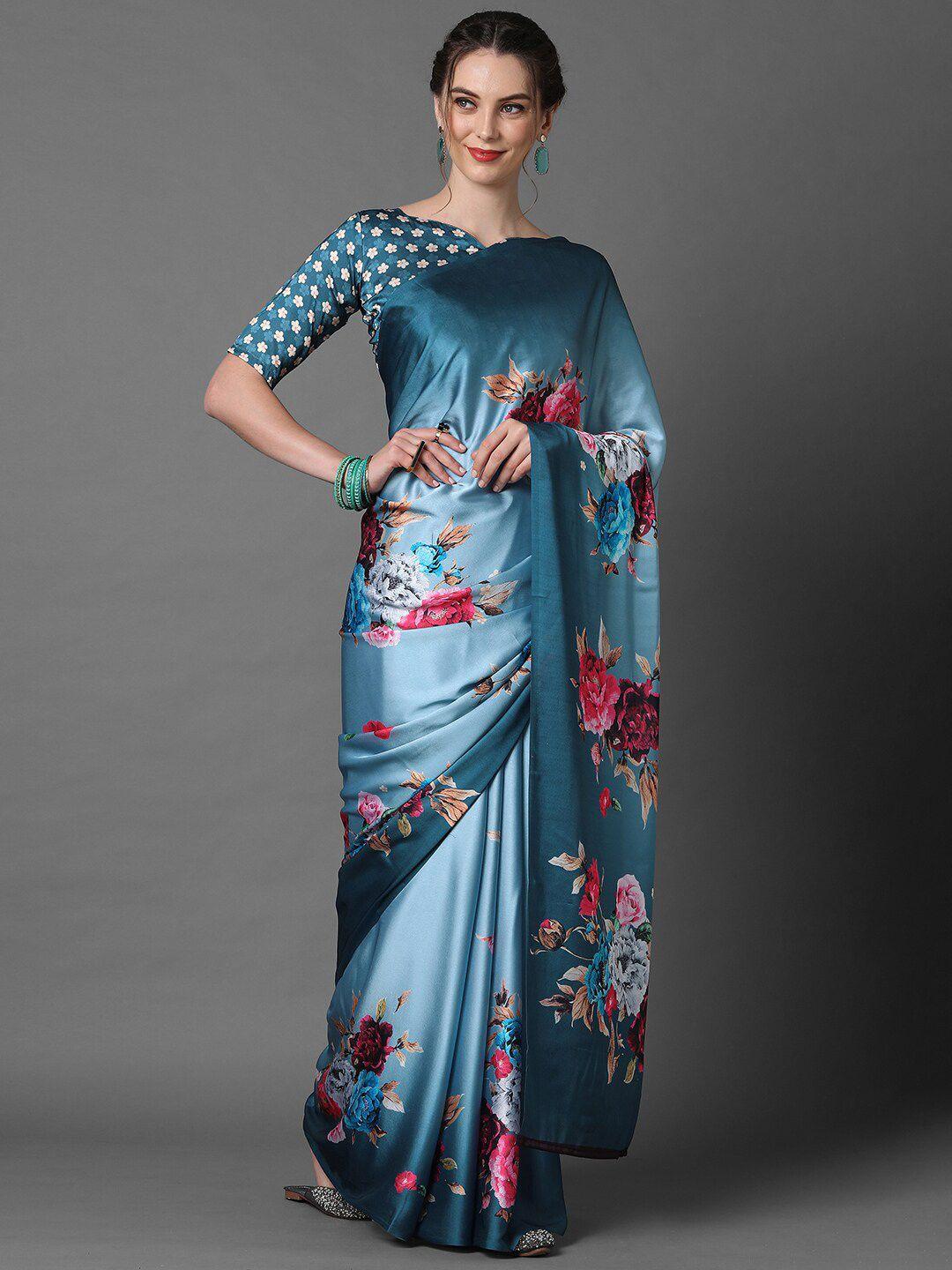 mitera blue & pink floral saree