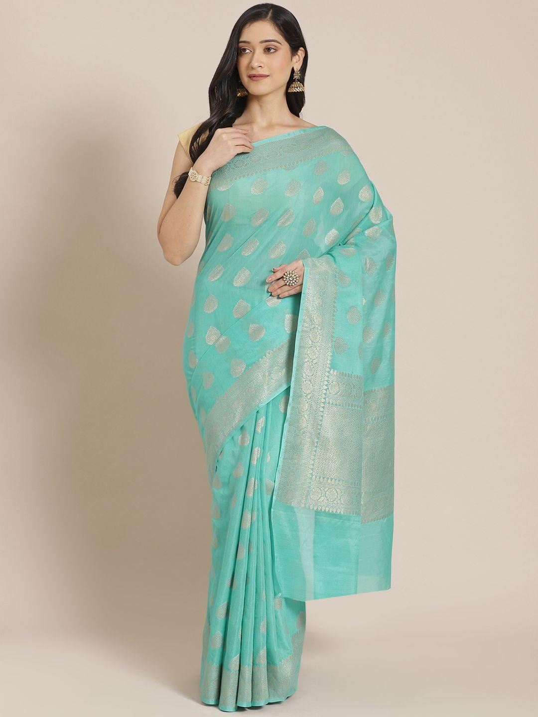 mitera blue & silver zari woven design banarasi saree