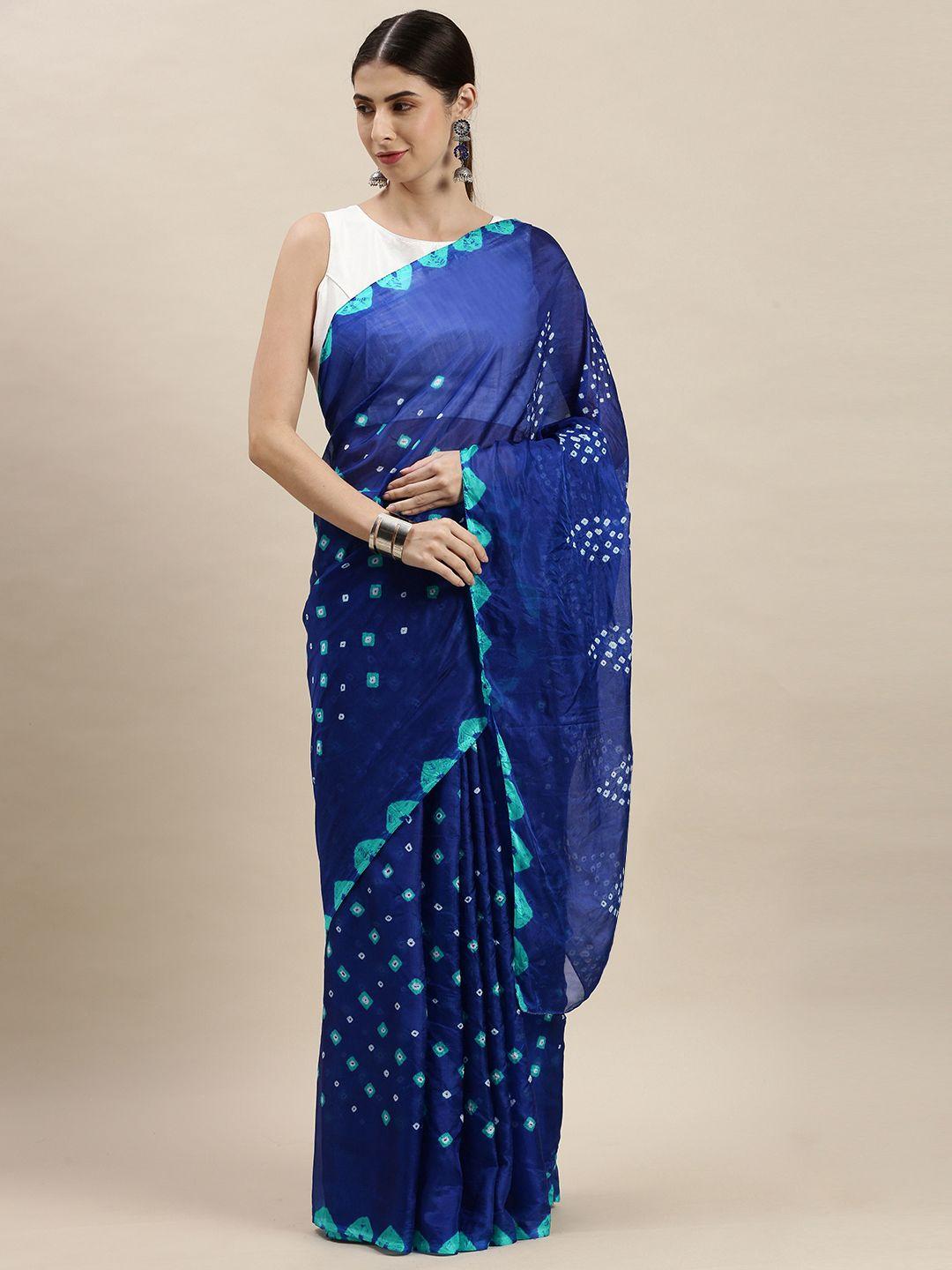 mitera blue & turquoise blue hand dyed bandhani silk saree