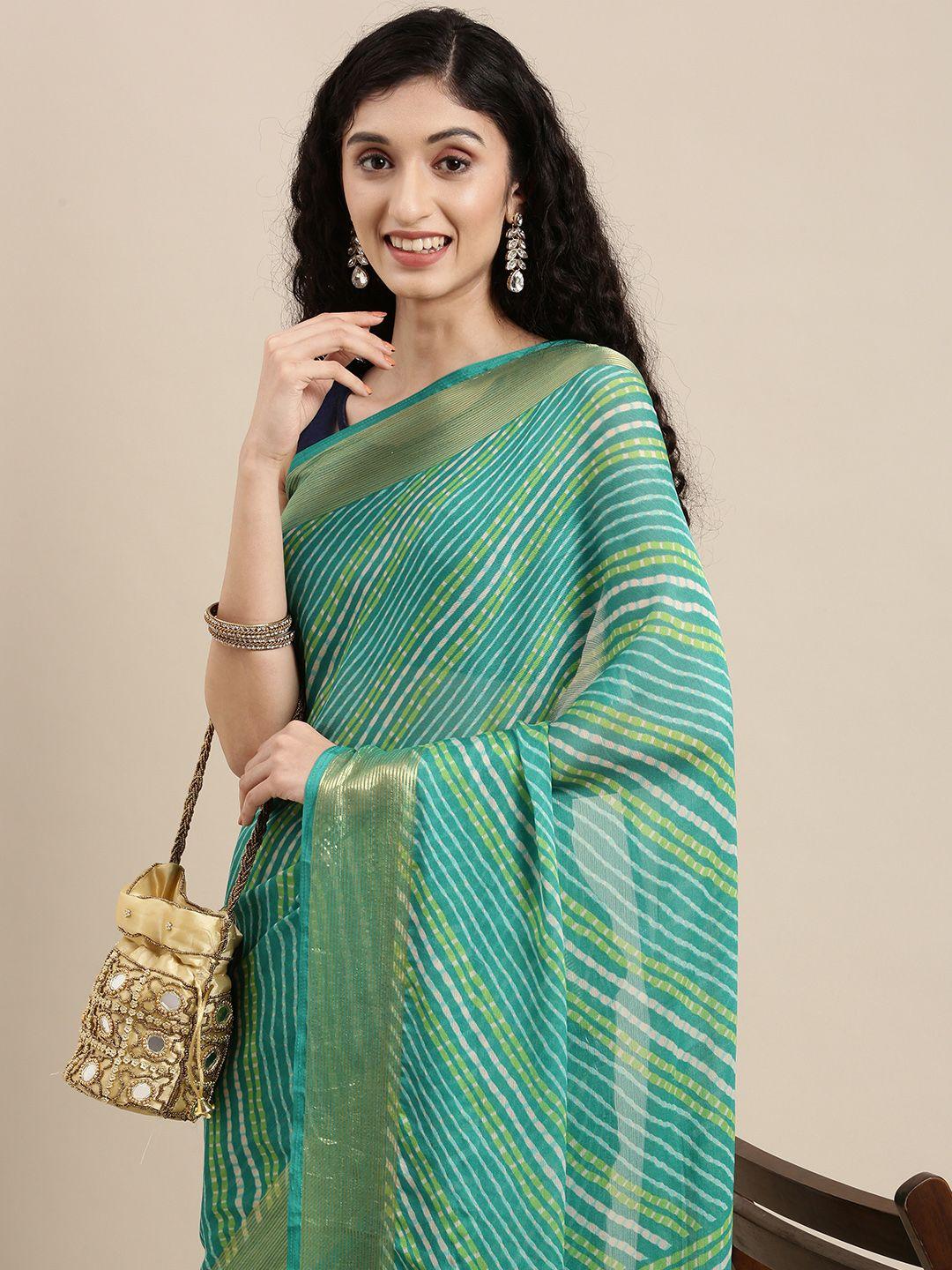 mitera blue & yellow leheriya print celebrity pure chiffon saree