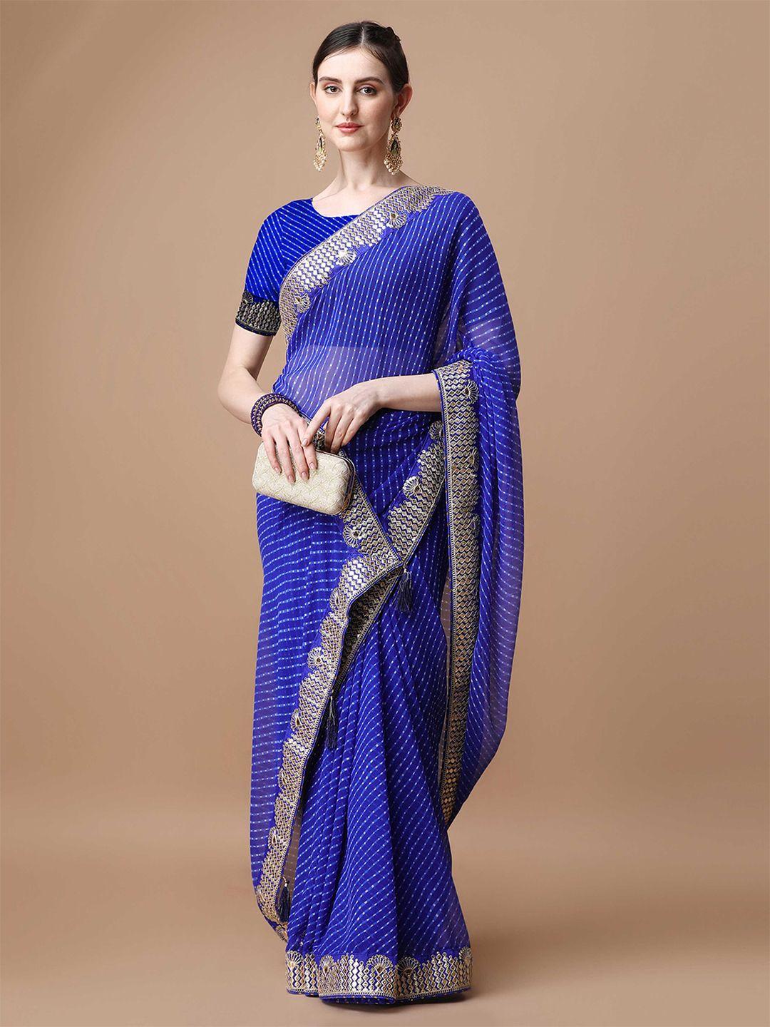 mitera blue bandhani poly georgette designer bandhani saree