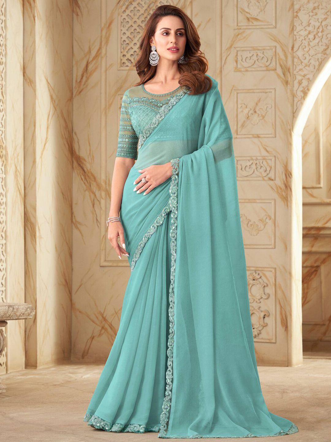 mitera blue embellished embroidered saree