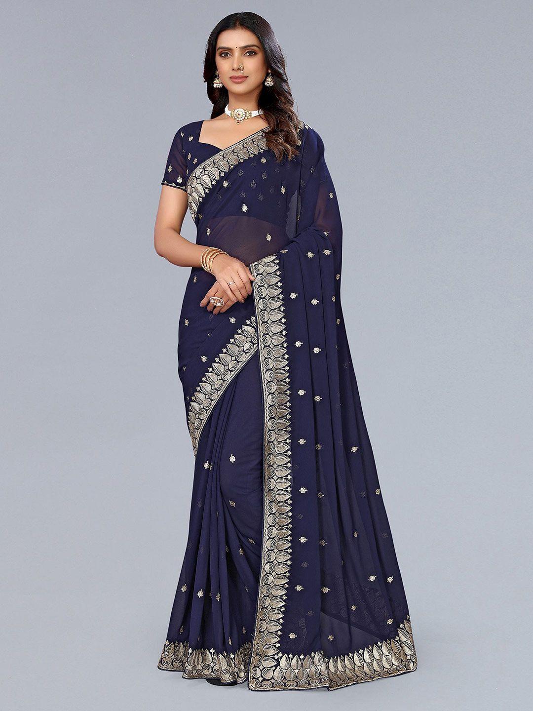 mitera blue ethnic motifs poly georgette saree