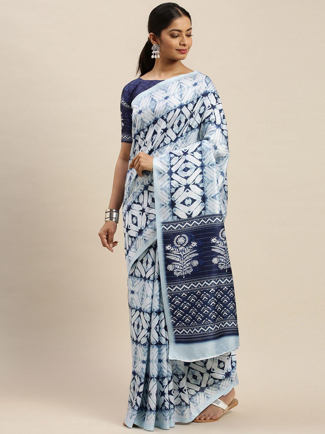 mitera blue geometric patterned tie and dyed saree