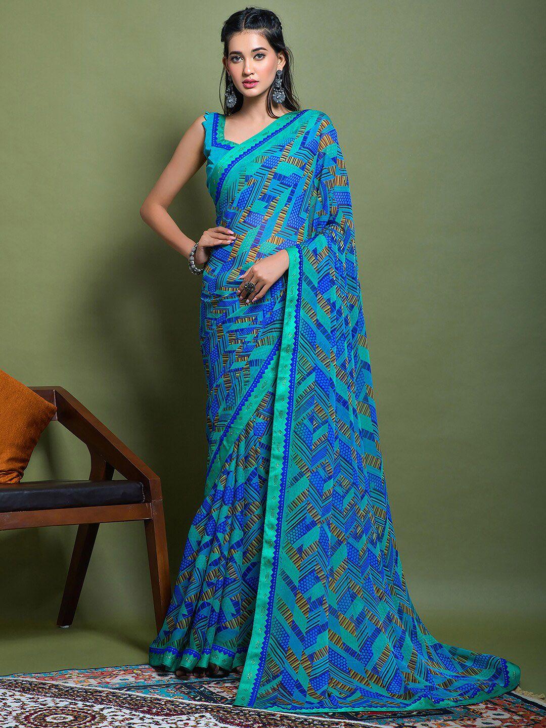 mitera blue geometric printed saree