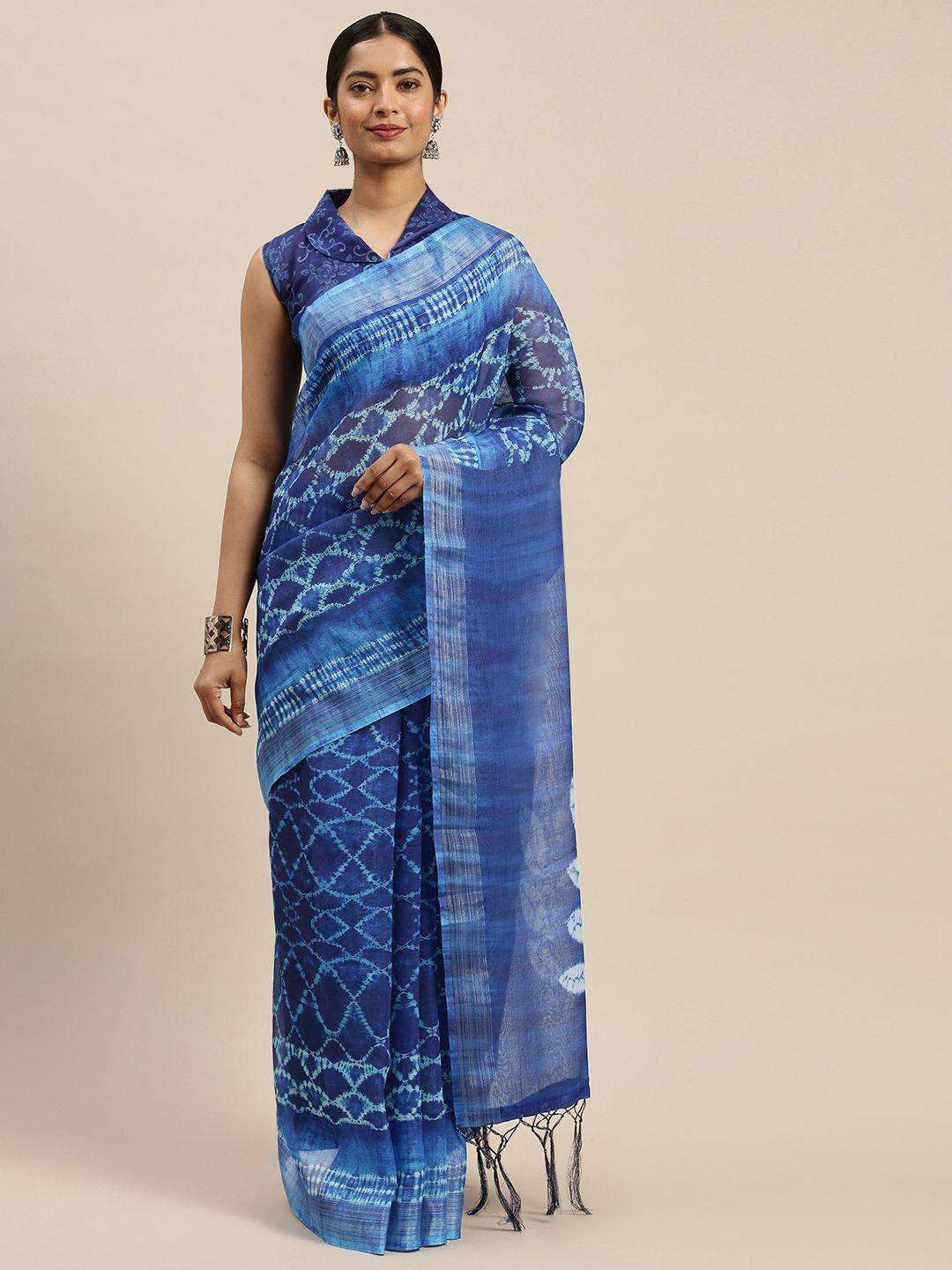 mitera blue printed bandhani saree