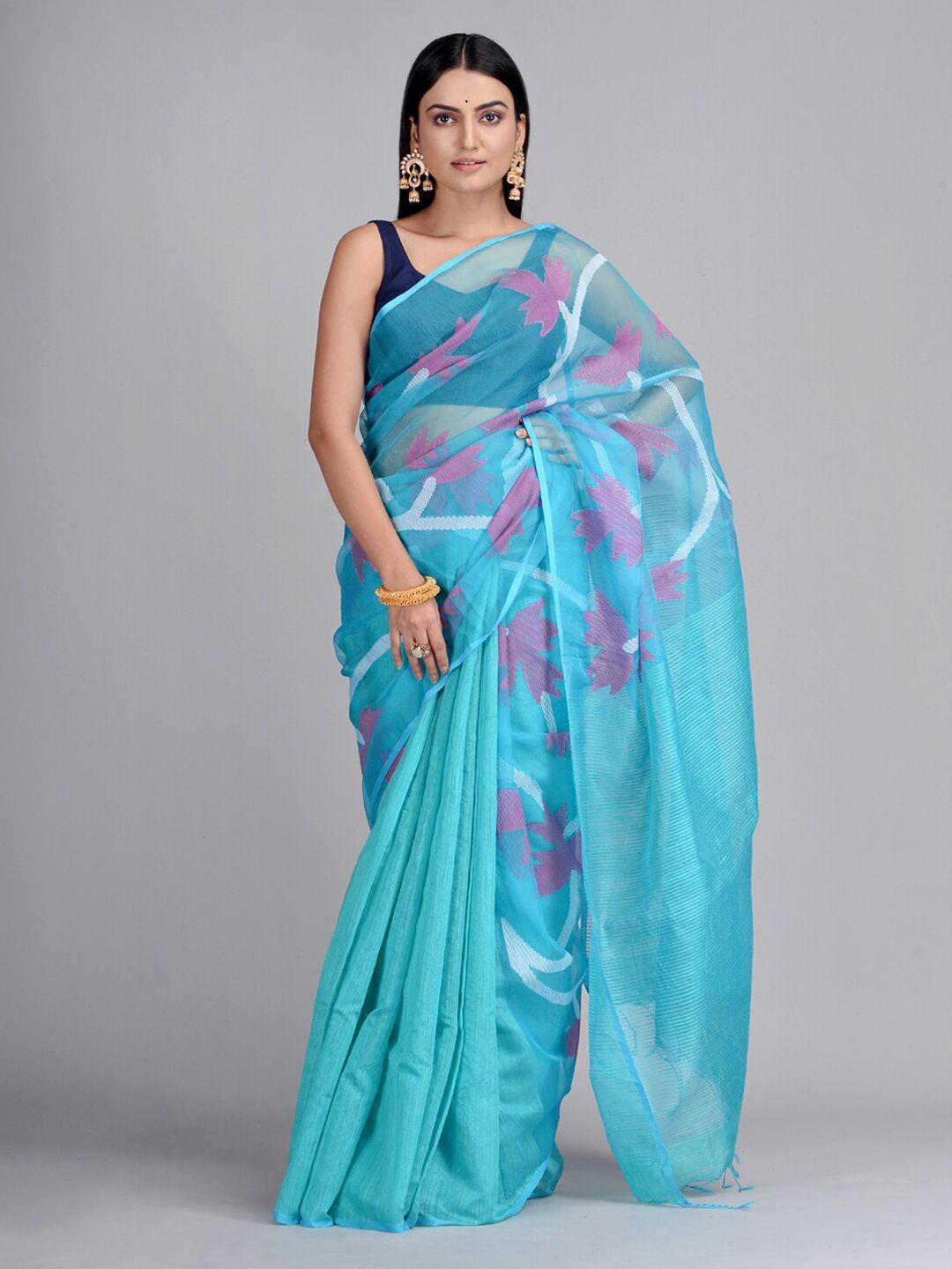 mitera blue pure silk printed taant saree