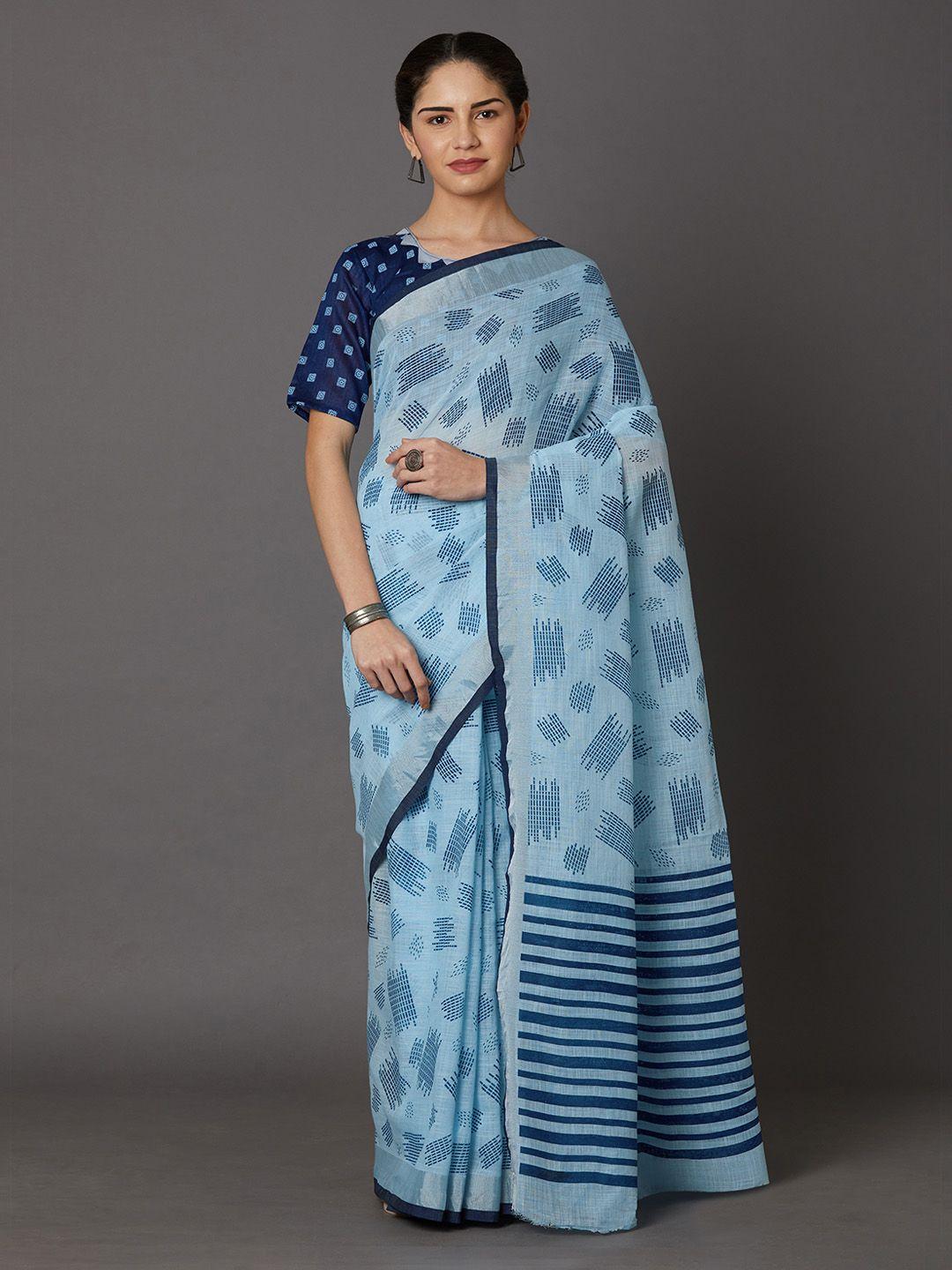 mitera blue silk blend woven design kanjeevaram saree