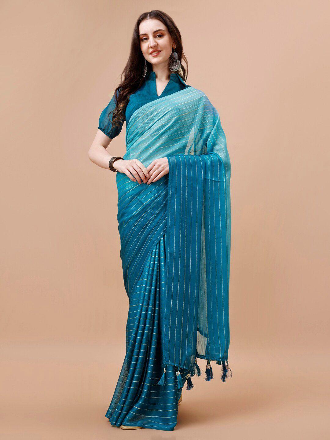 mitera blue striped pure chiffon saree