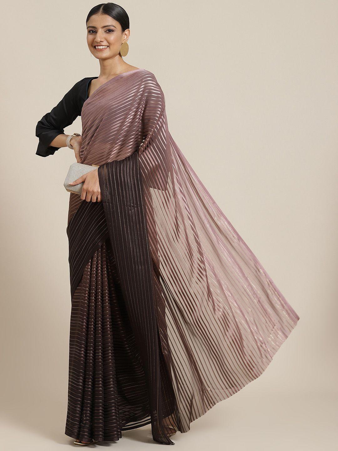 mitera brown & black ombre zari silk blend saree