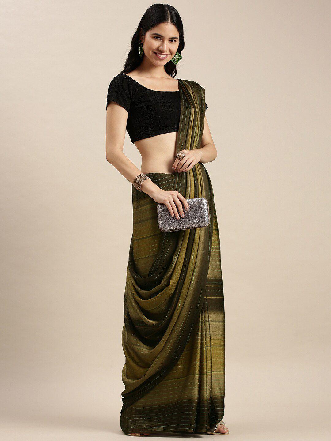 mitera brown & green striped pure georgette saree