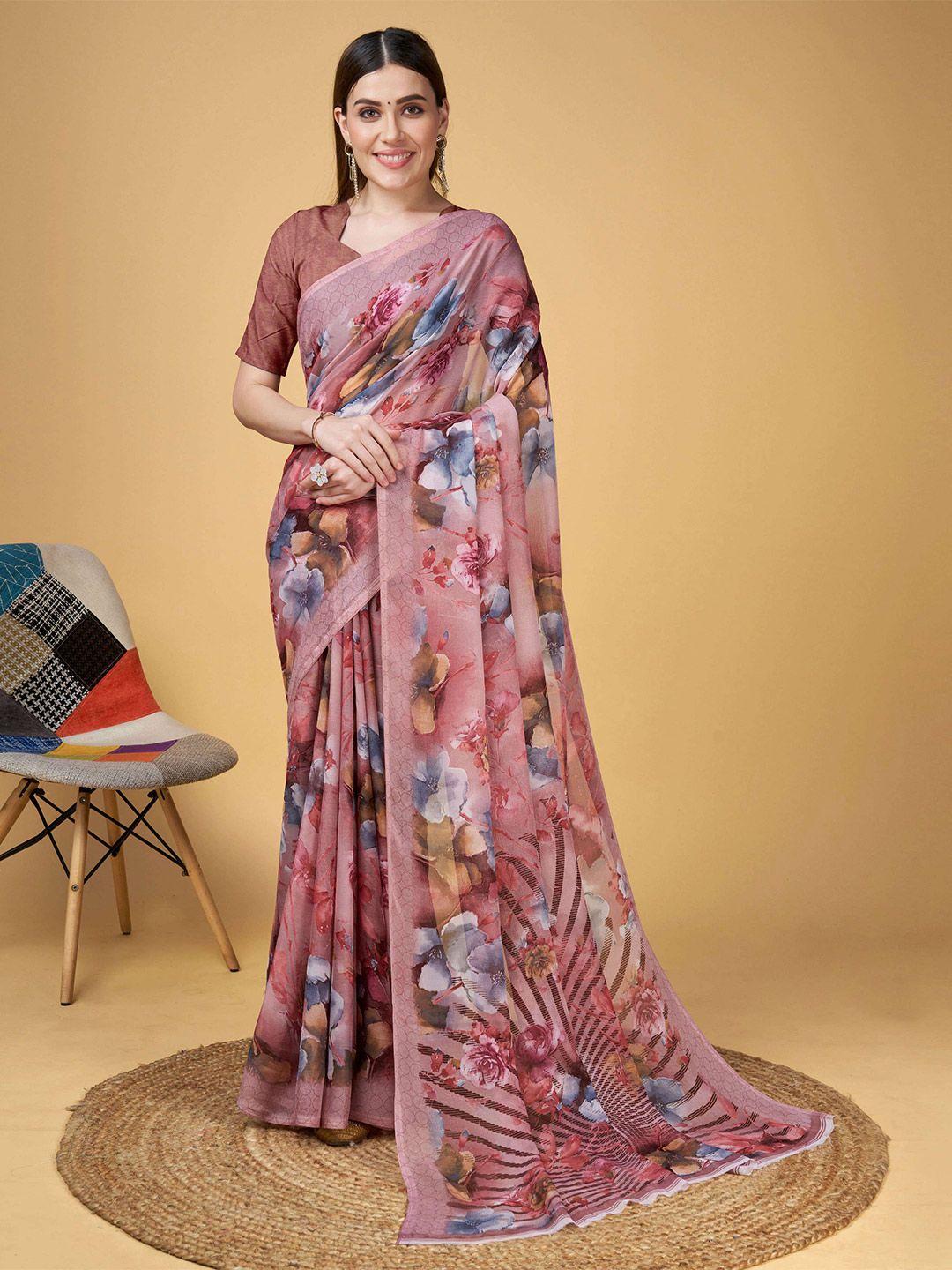 mitera brown pure georgette designer saree