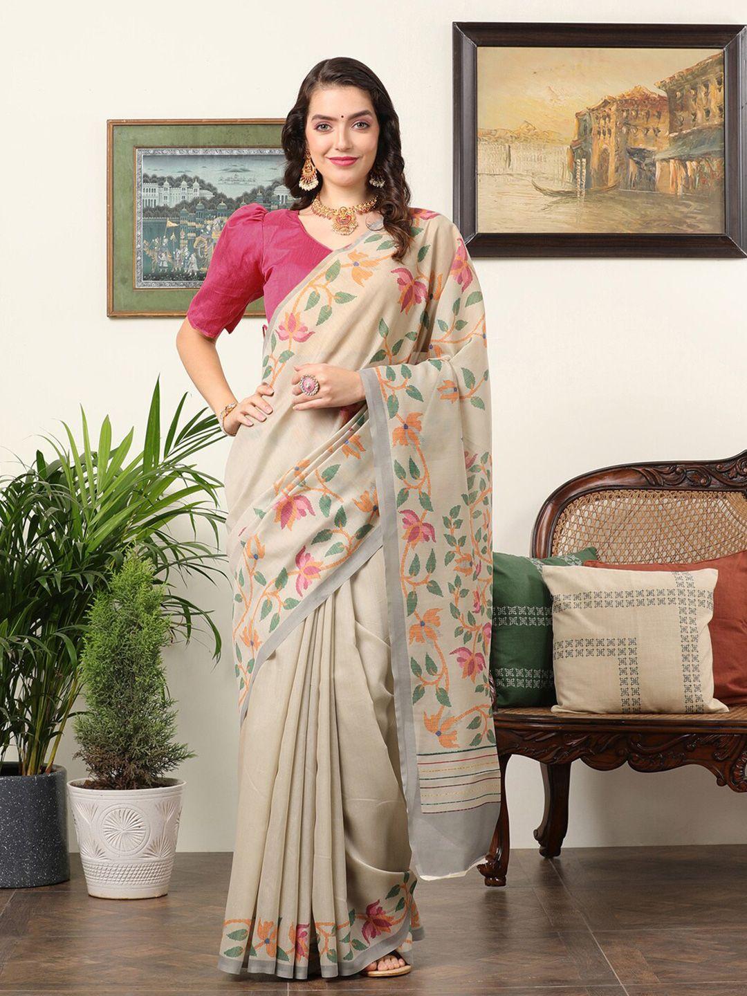 mitera chanderi cotton floral bagru saree