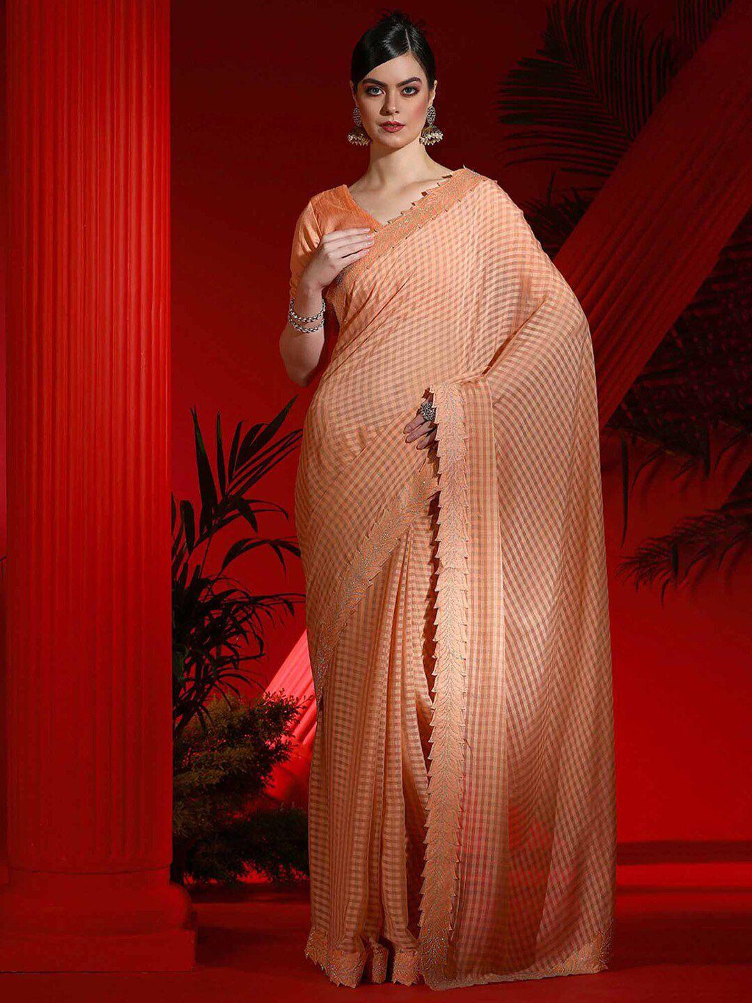 mitera checked pure georgette saree