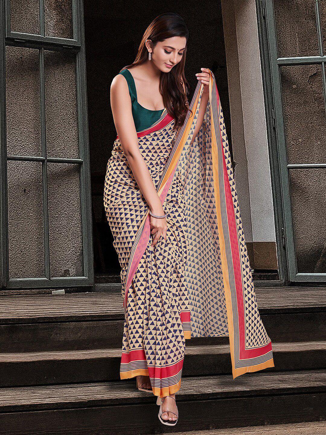 mitera cream-coloured & black saree