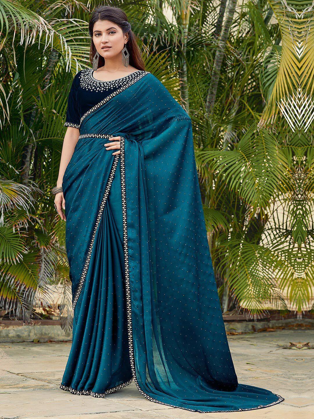 mitera embellished beads and stones party saree