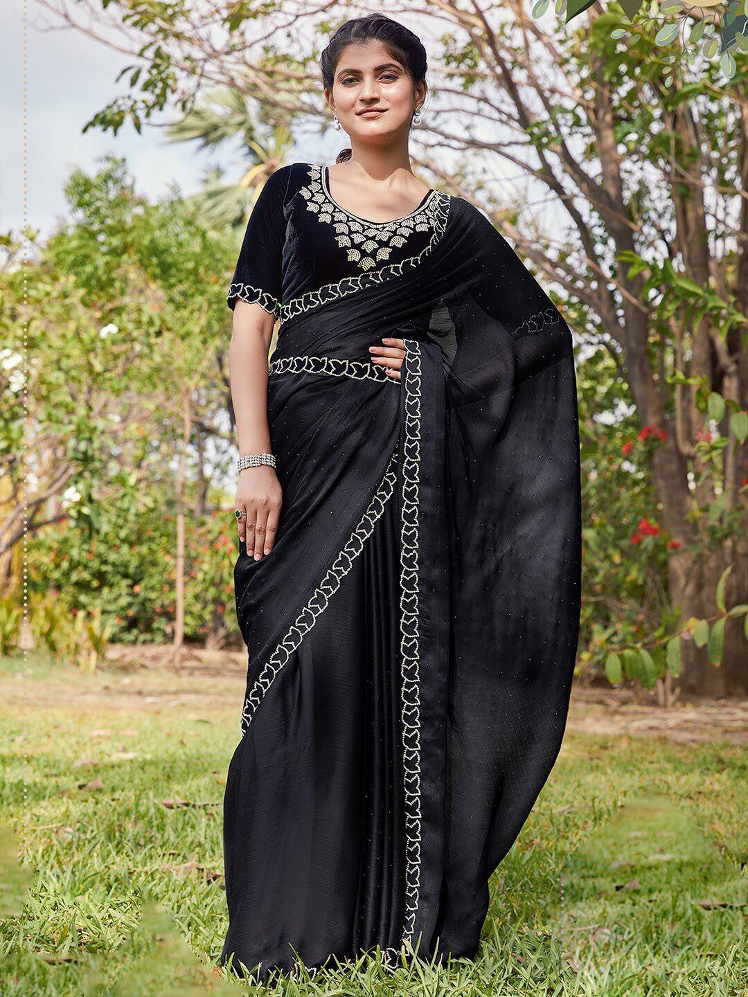 mitera embellished beads and stones pure chiffon saree