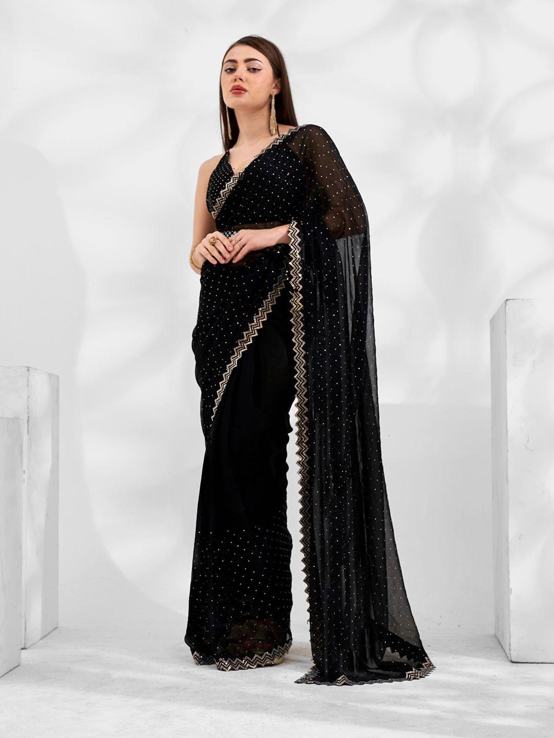 mitera embellished beads and stones pure chiffon saree