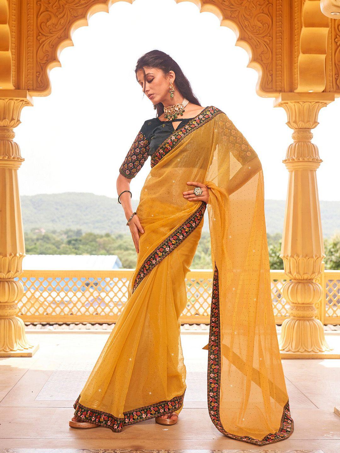 mitera embellished pure chiffon embroidered designer saree