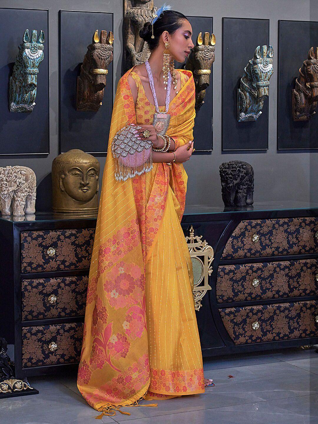 mitera embellished sequinned organza saree