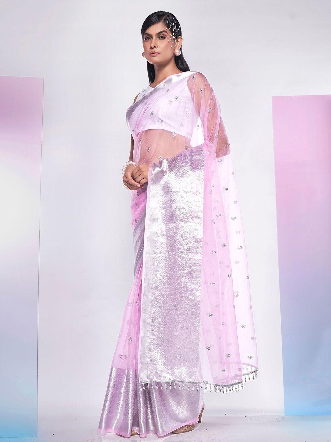 mitera embellished sequinned organza saree