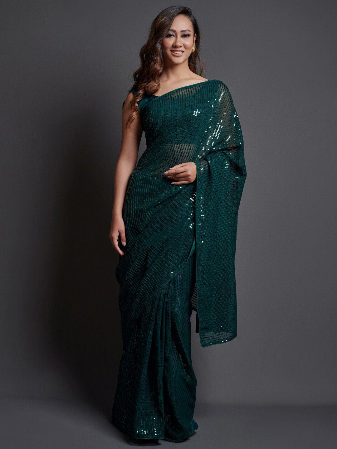 mitera embellished sequinned pure georgette saree