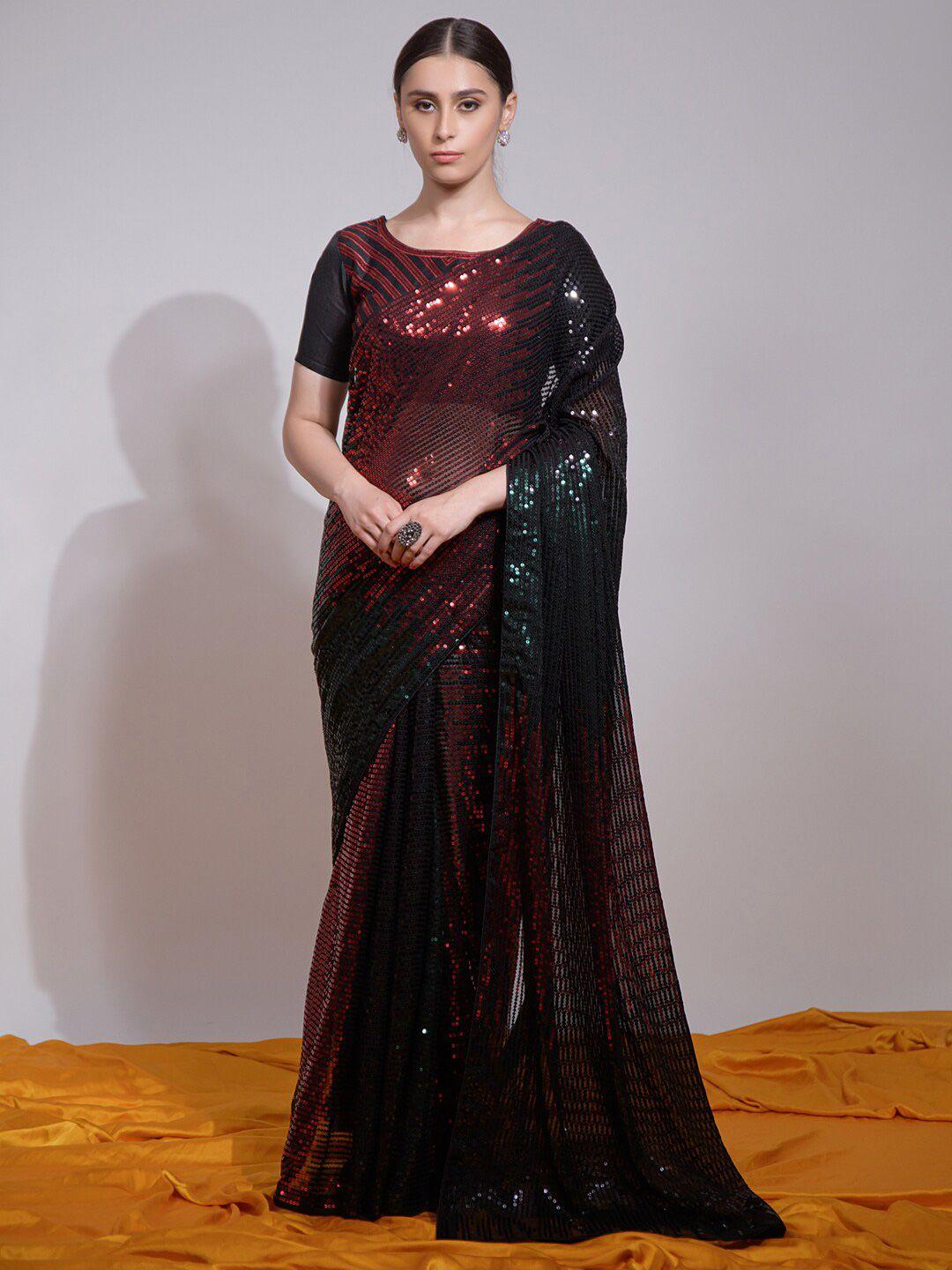 mitera embellished sequinned pure georgette saree