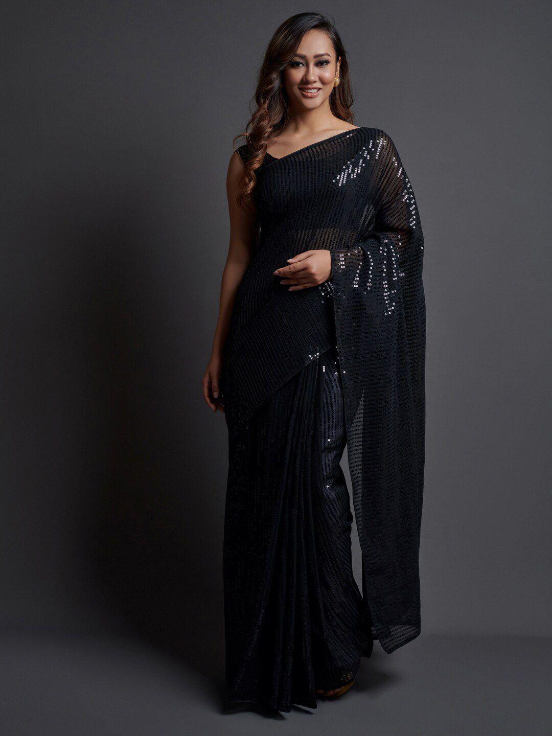 mitera embellished sequinned pure georgette saree