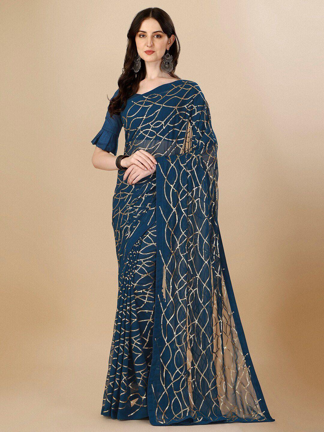 mitera embellished sequinned pure georgette saree